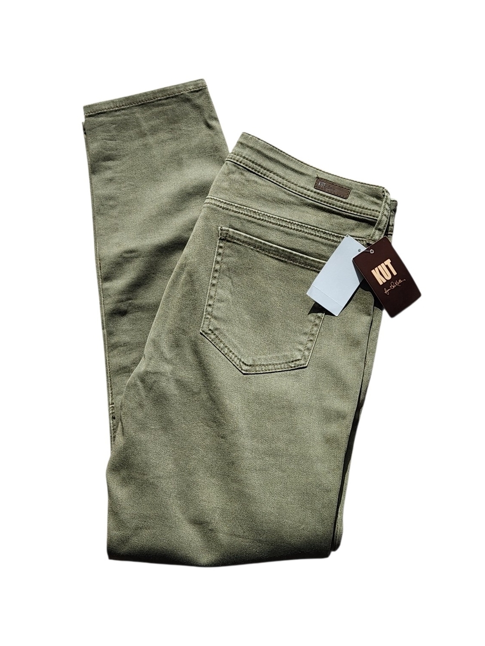 NWT Kut From The Kloth Sz 4 Angelina Seamed Knee Ankle Midrise Green Skinny Jean